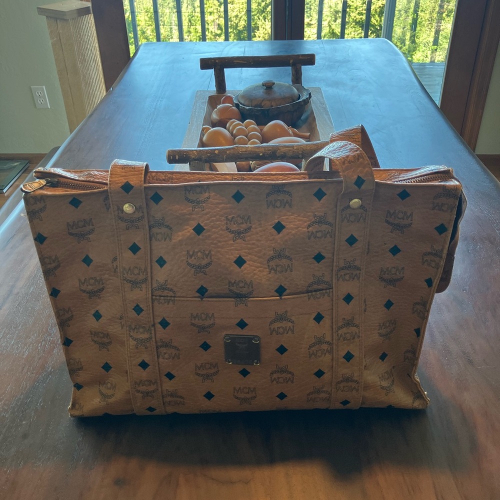 MCM Visetos Monogram Tote in Cognac and Black